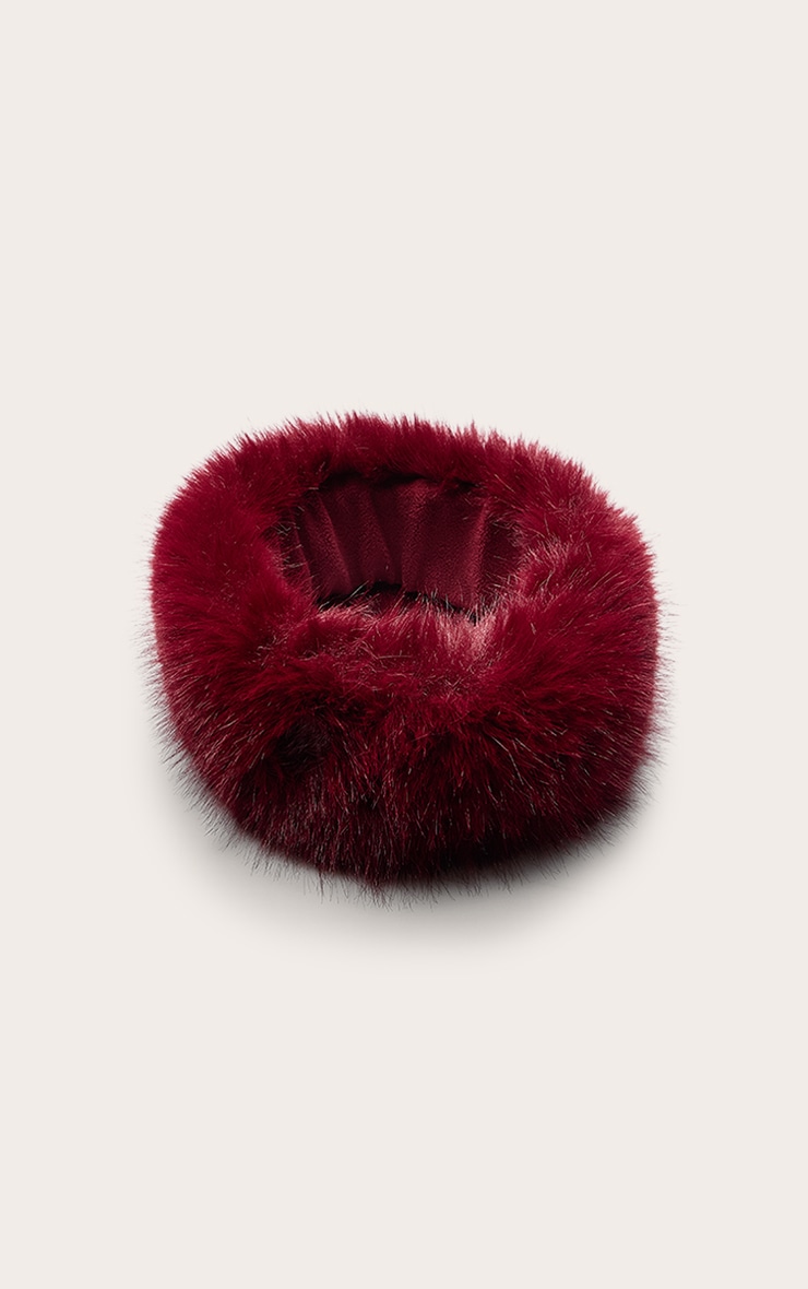 Burgundy Faux Fur Headband image 3