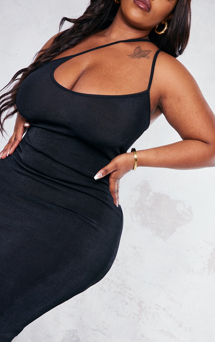 Plus Black One Shoulder Double Strap Midi Dress | Plus Size ...