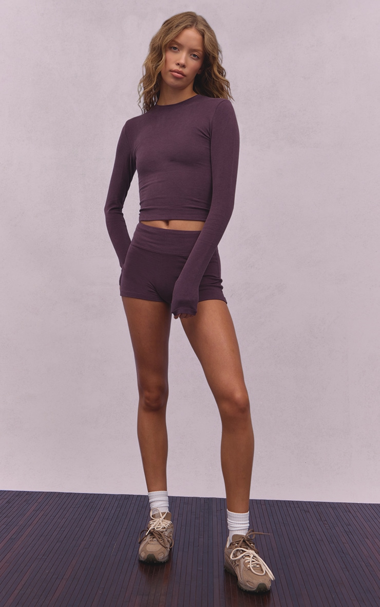 Deep Plum Melange Soft Cotton Long Sleeve Top | Athleisure