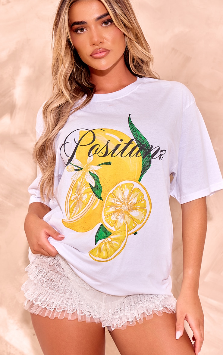 T-shirt oversize blanc imprimé citron image 4