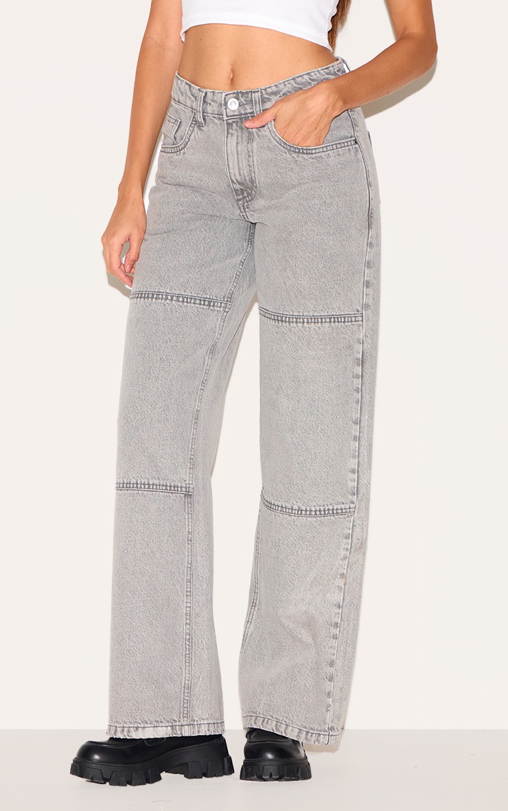 Vintage Grey Seam Detail Straight Leg Jeans image 2