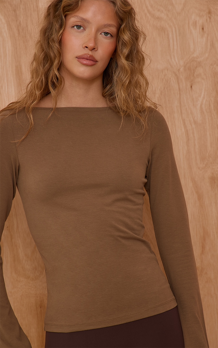 Mushroom Soft Cotton Boat Neck Flared Long Sleeve Top image 4