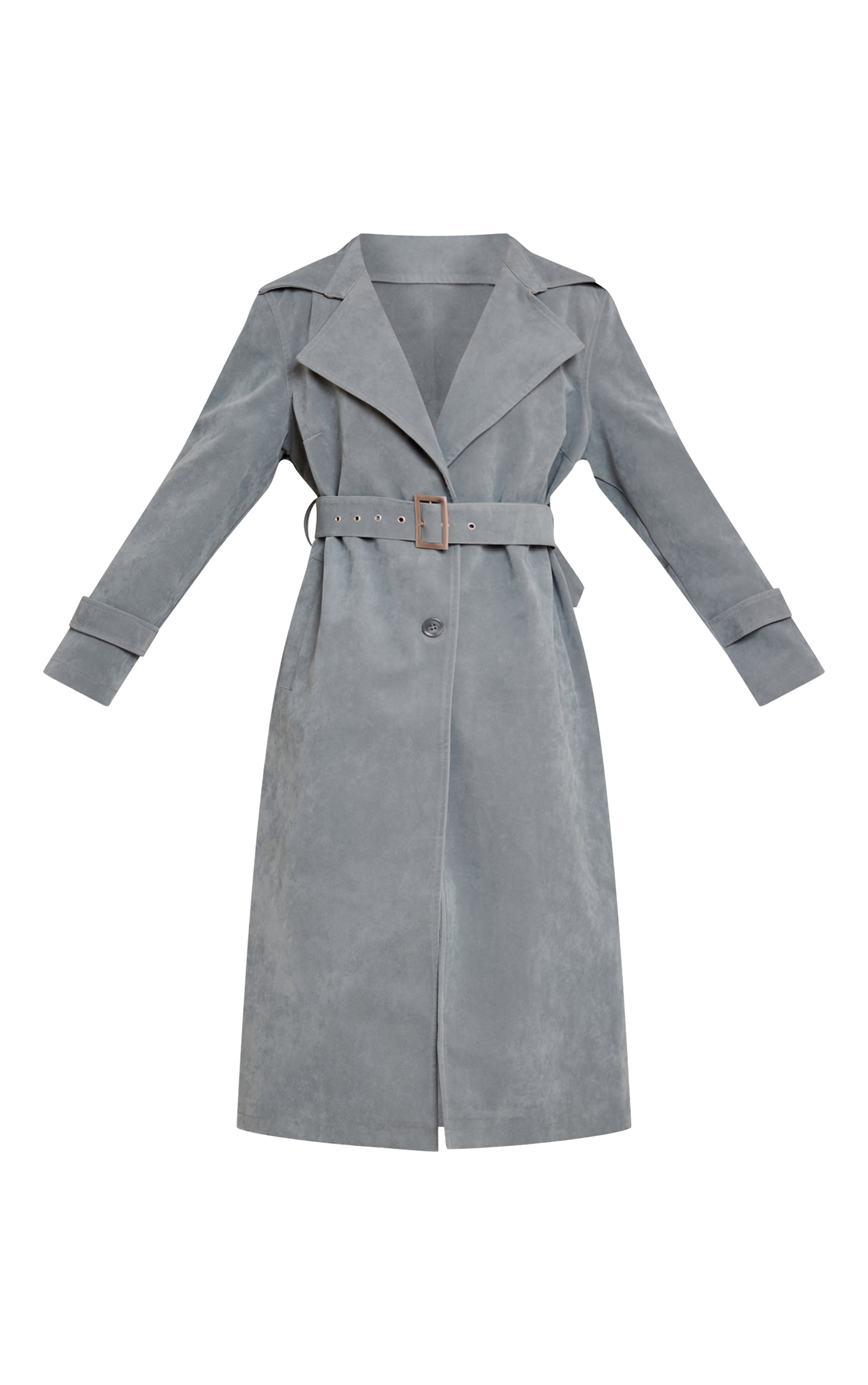 Dusty Blue Faux Suede Belted Trench Coat image 5