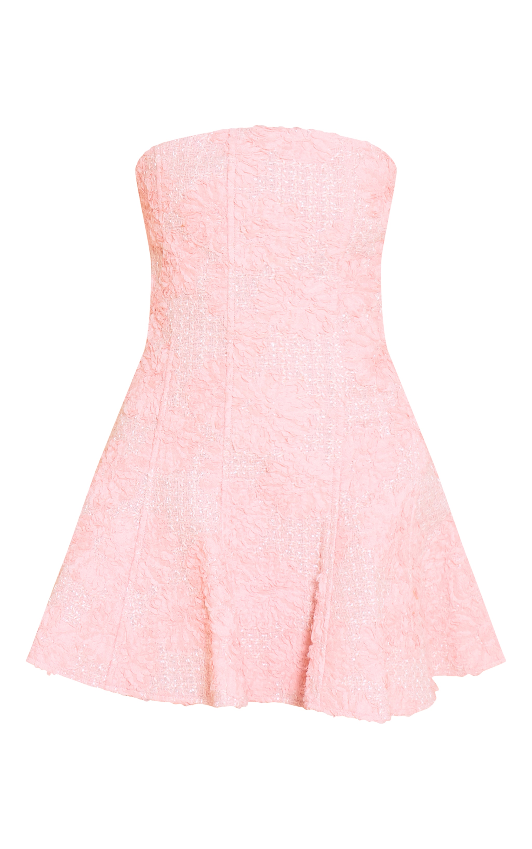 Light Pink Floral Jacquard Boucle Skater Dress image 5