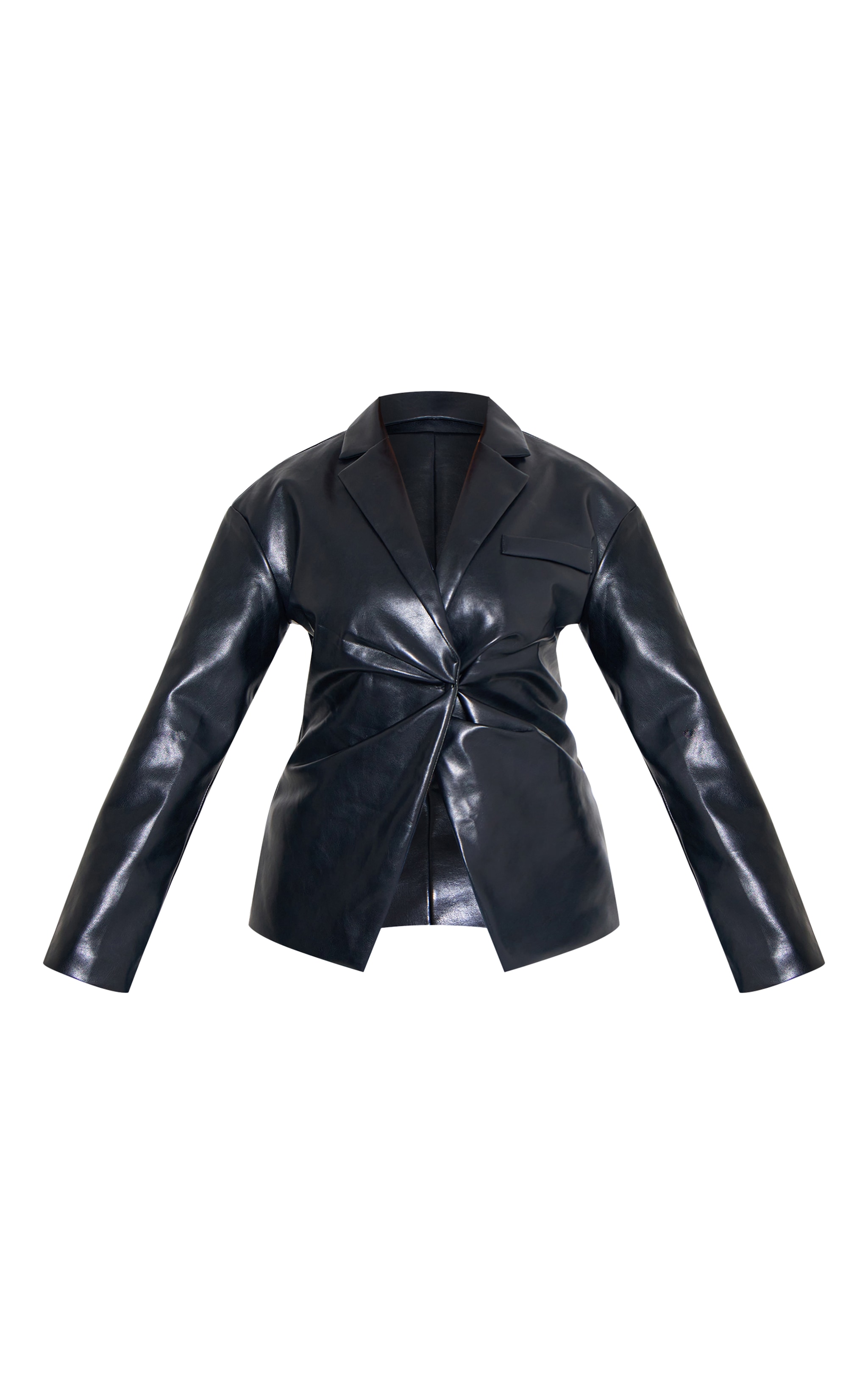 Shape Black Faux Leather Cinched Waist Blazer image 5