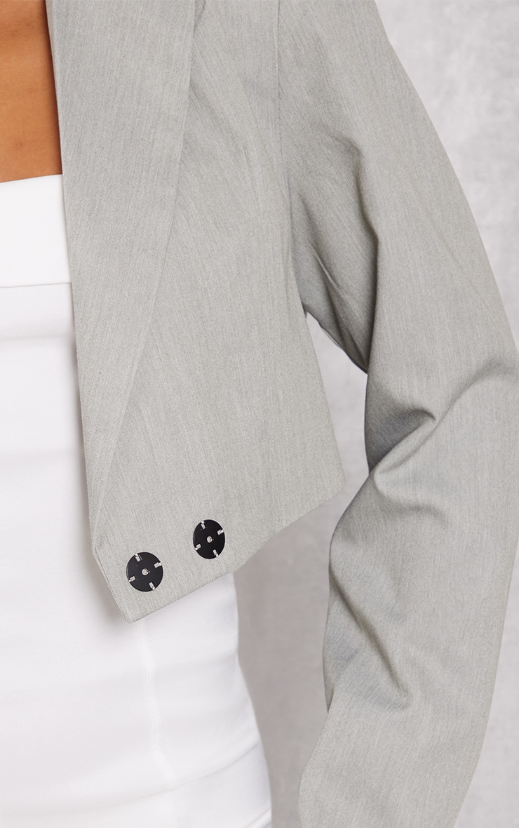 Grey Textured Look Cuff Detail Cropped Blazer image 4