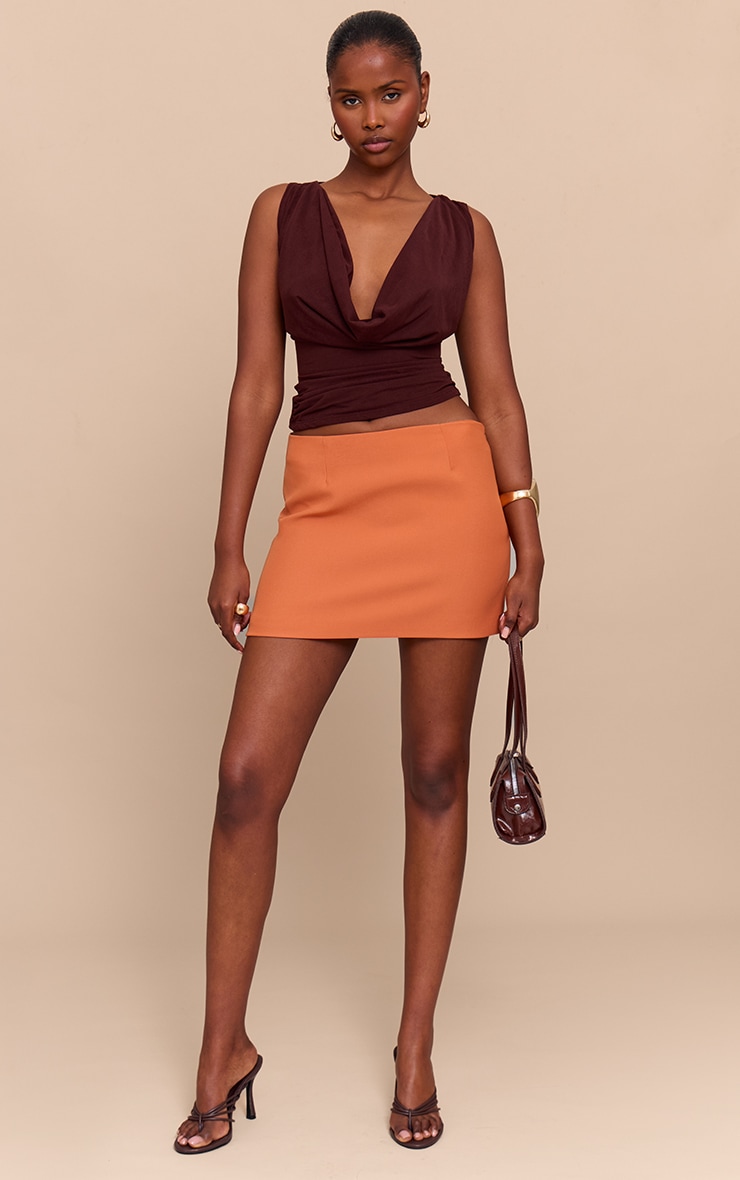 Rust Woven A Line Mini Skirt image 2