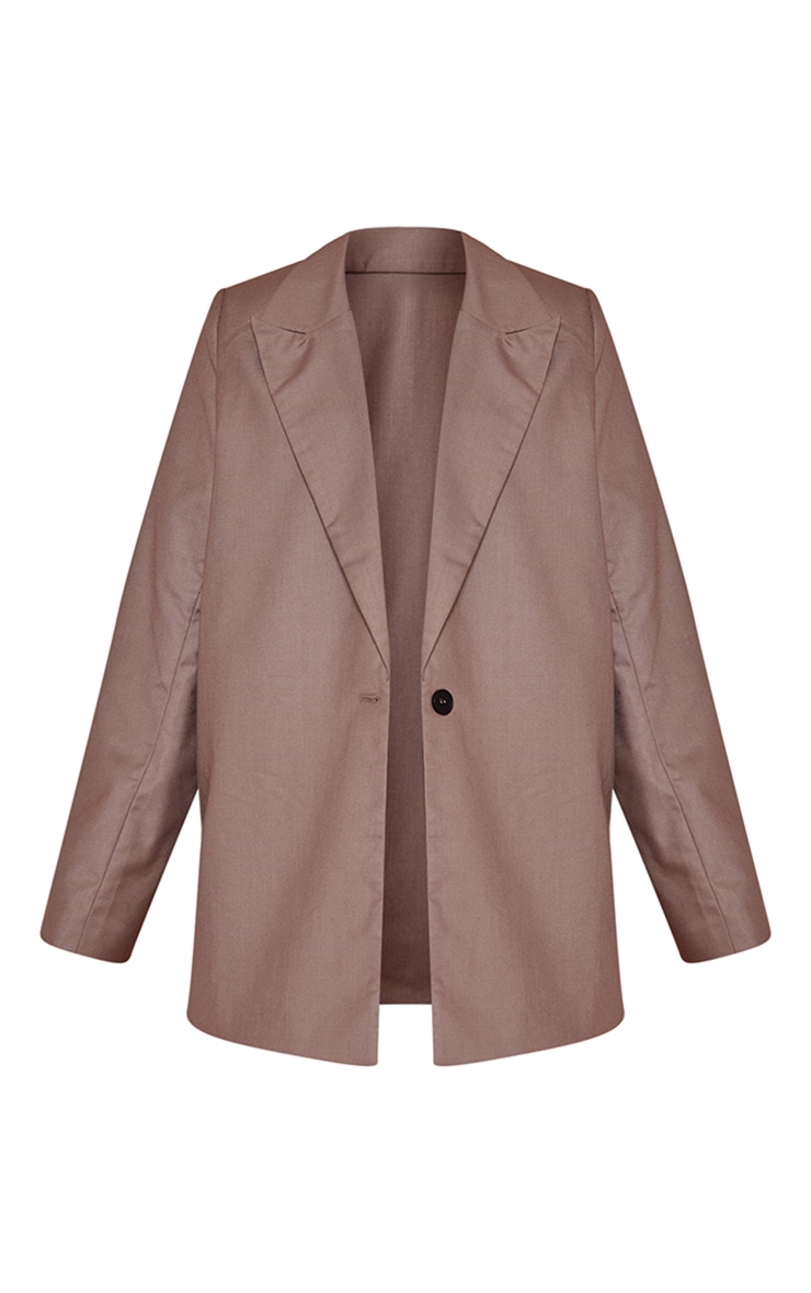 Taupe Woven Oversized Drapey Button Detail Blazer image 1