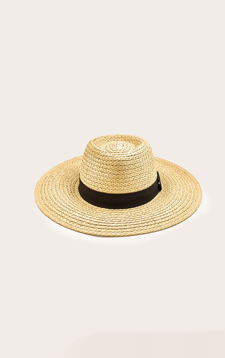 Natural Raffia Sun Hat with Black Ribbon Detail image 2