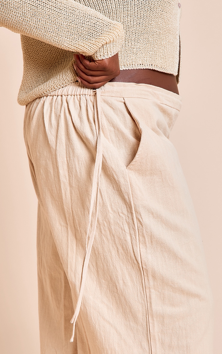 Plus Natural Premium Linen Side Tie Detail Wide Leg Pants image 4