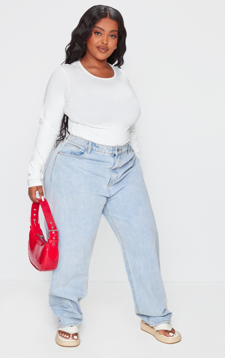 Plus Ecru Cotton Long Sleeve Bodysuit image 3