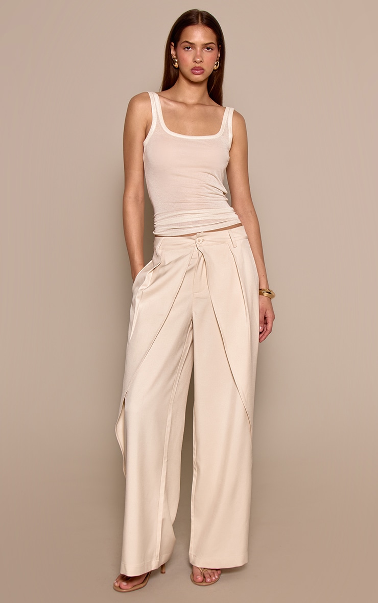 Cream Woven Pleated Drape Panel Wide Leg Pants image 2