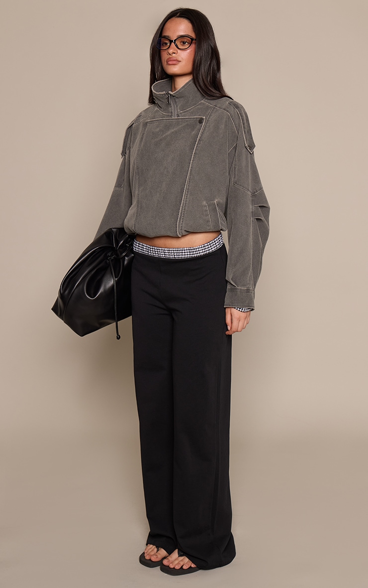 Black Cotton Checked Shirt Sleeve Detail Oversized T-Shirt  image 3