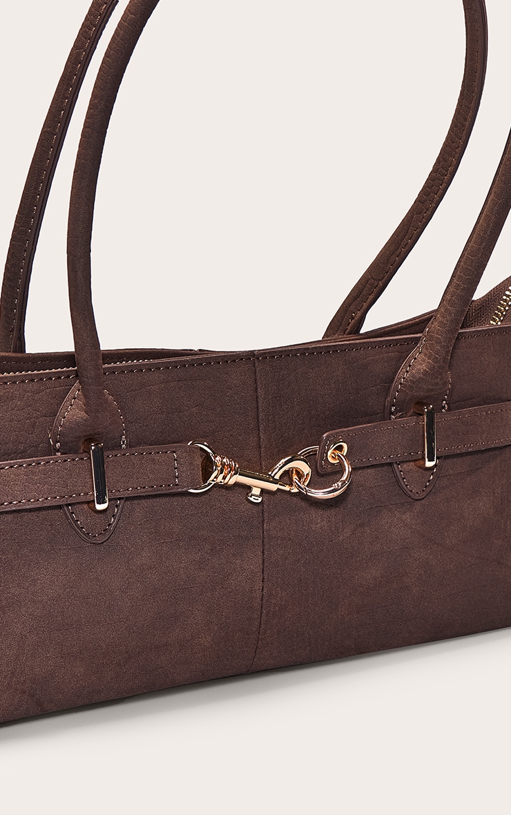 Chocolate Croc Faux Suede Shoulder Bag image 5