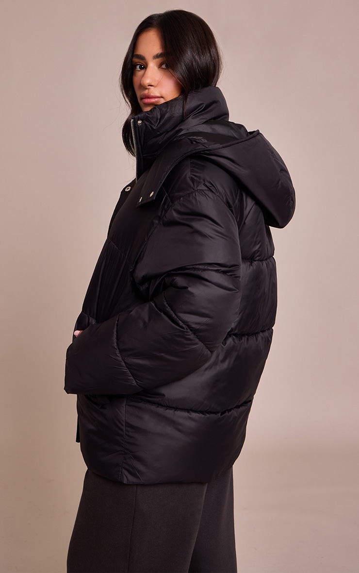 Petite Black Oversized Hooded Puffer Jacket image 2