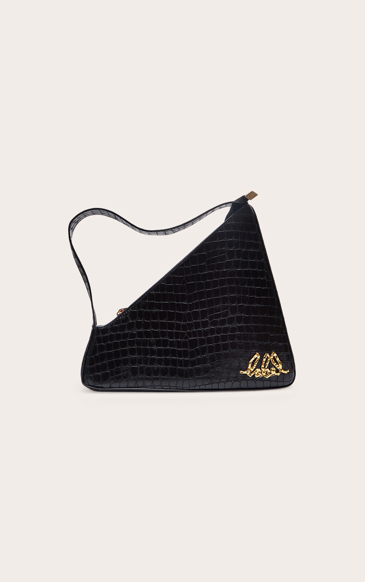 PLT Label Black Croc Faux Leather Triangle Hand Bag image 1