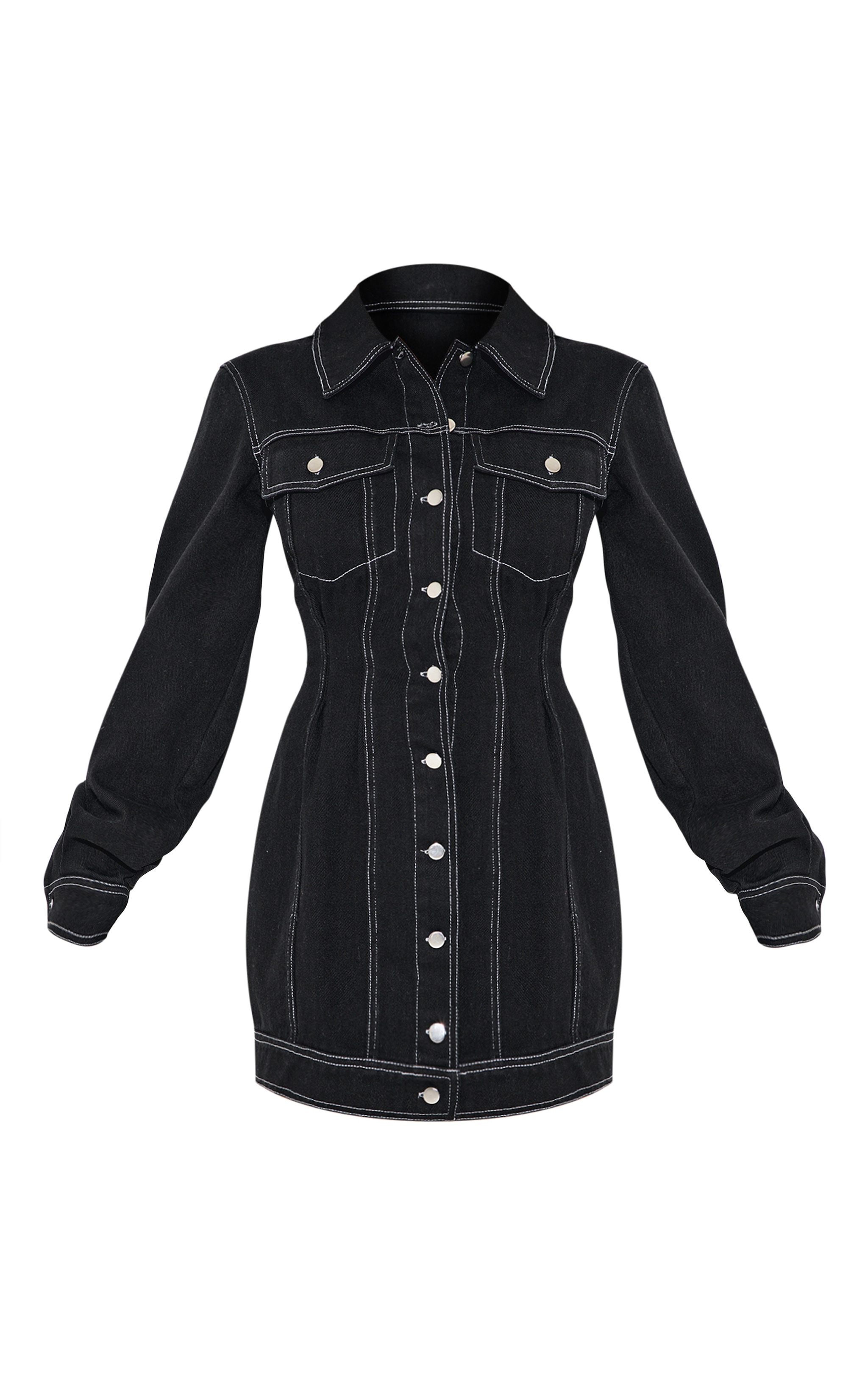 Indigo Twill Contrast Stitch Button Bodycon Dress image 5