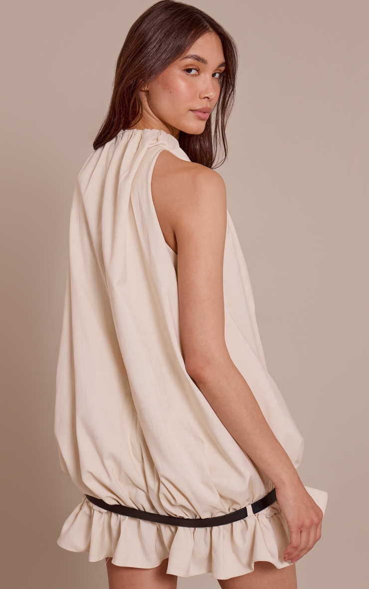 Cream Puffball Belted Dress image 2
