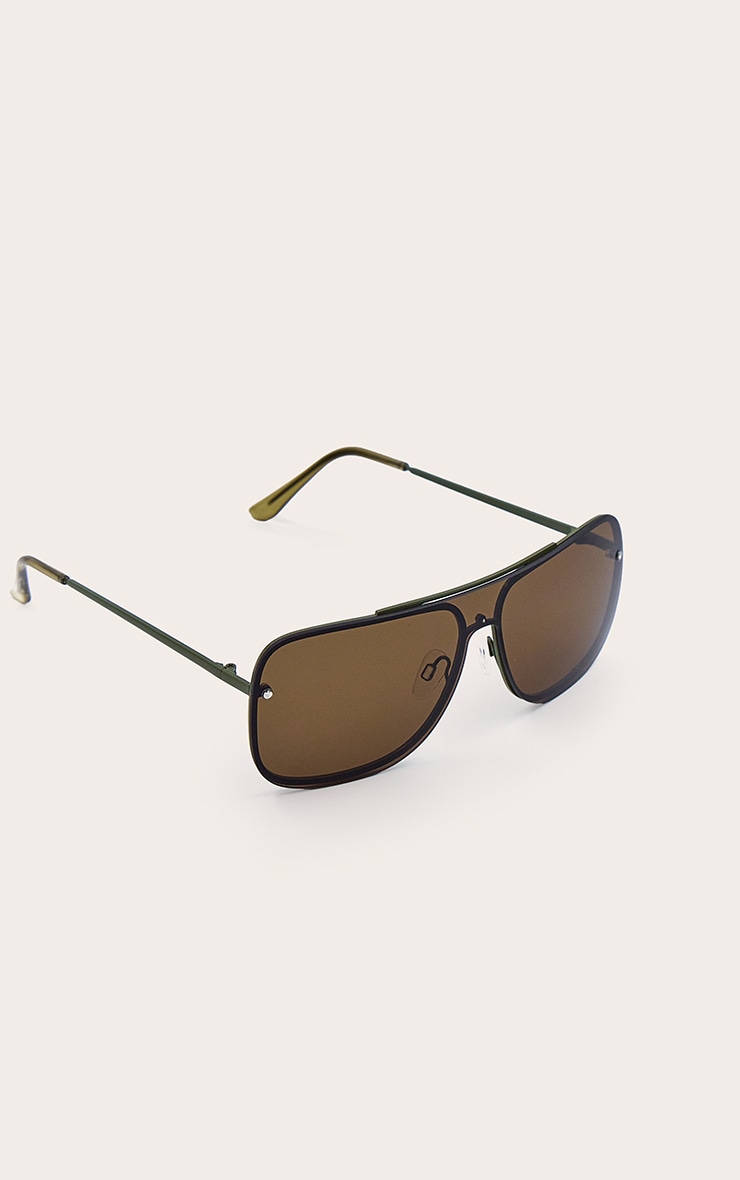 Lunettes de soleil style aviateur fines vert olive effet fumé image 3