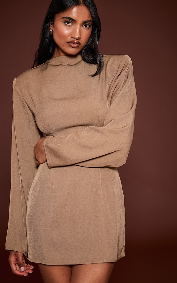  Mocha Woven Batwing Bodycon Dress