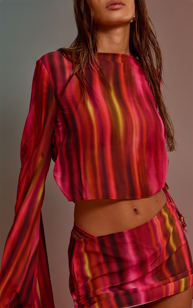 Purple Ombre Print Bead Trim Chiffon Beach Top image 4
