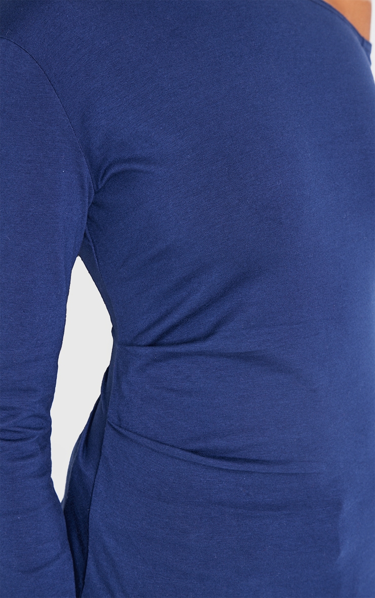 Navy Cotton Ruched Side Long Sleeve Top image 4