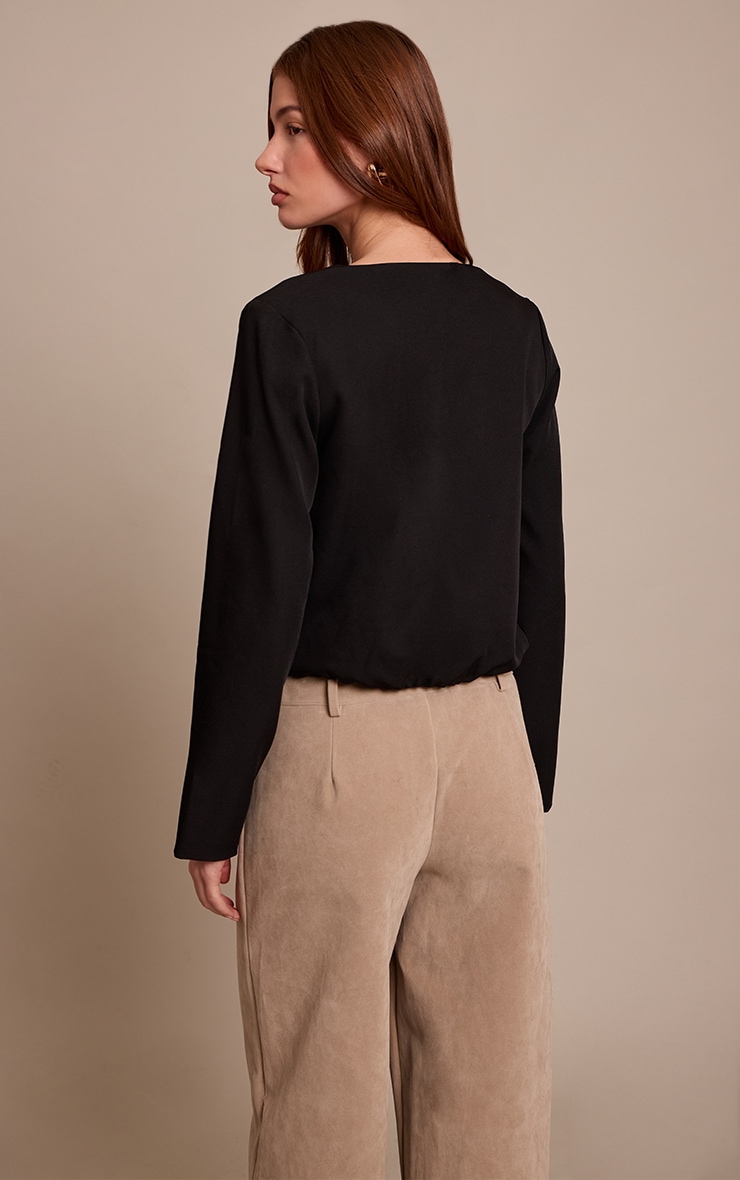 Black Woven Drape Plunge Top  image 2