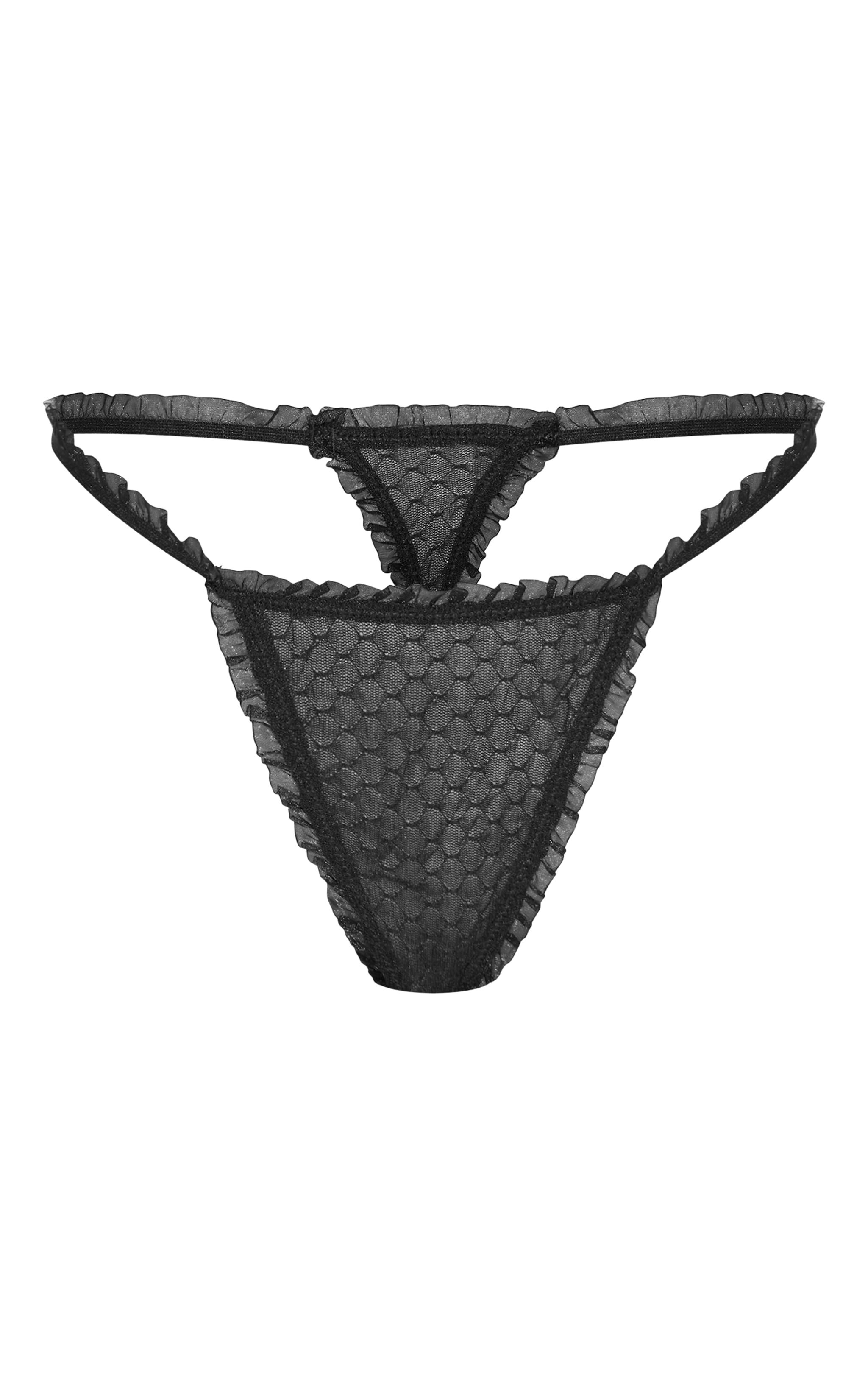 Black Textured Mesh Frill Edge Thong image 5