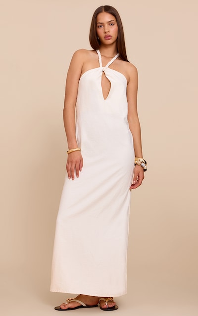 Robe longue texturée crème à dos nu et bretelles en corde