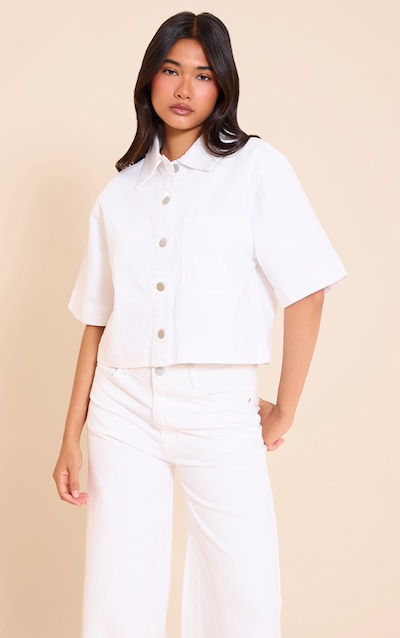 Chemise en jean blanc à manches courtes et poche