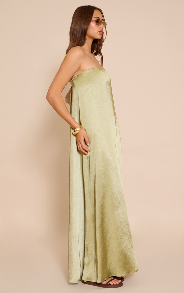 Green Textured Satin Bandeau Column Dress image 3