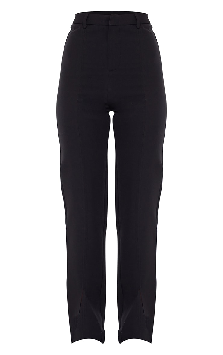 Black Woven Straight Leg Split Hem Trousers image 5