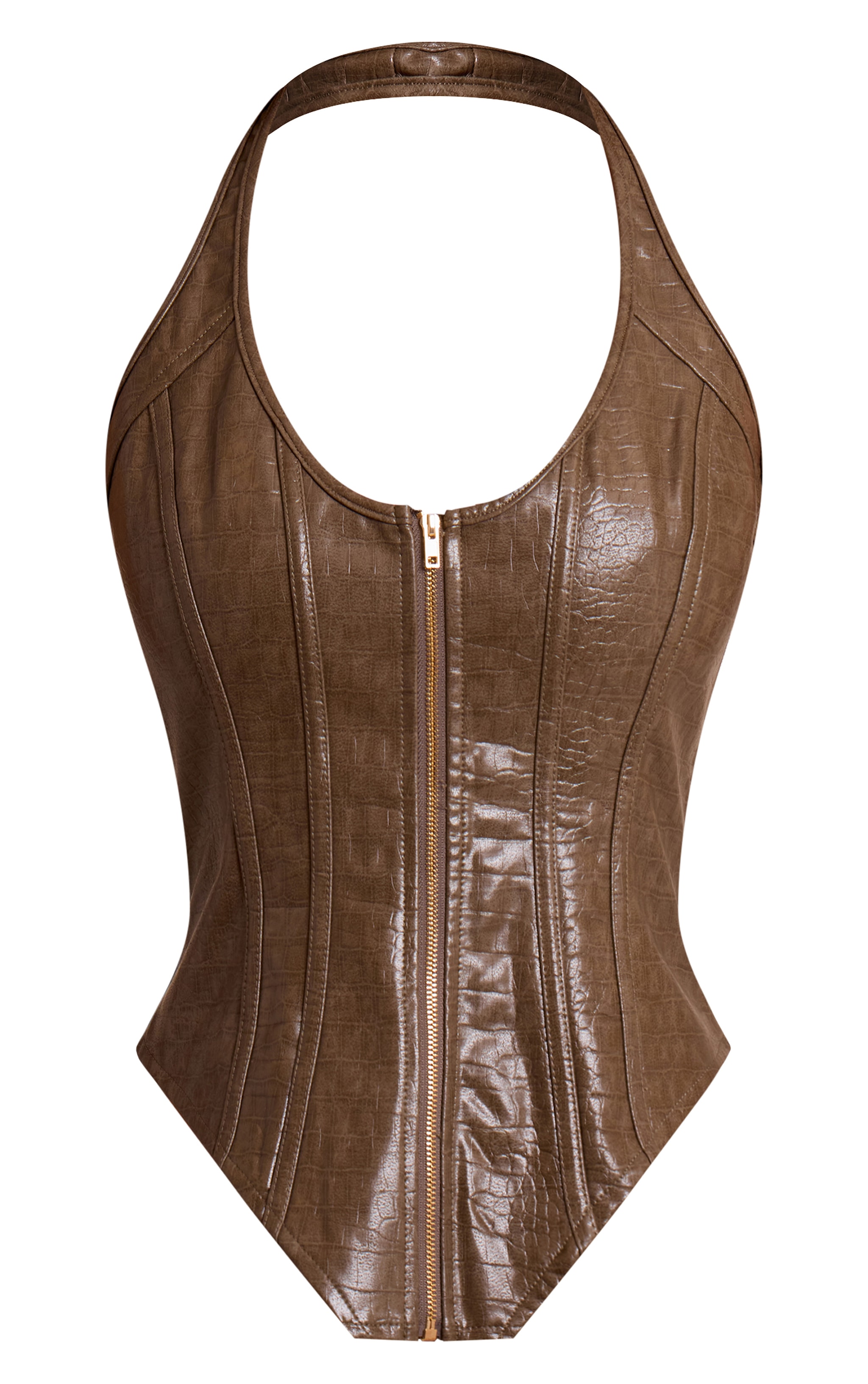 Olive Croc Faux Leather Boned Dip Hem Corset image 5