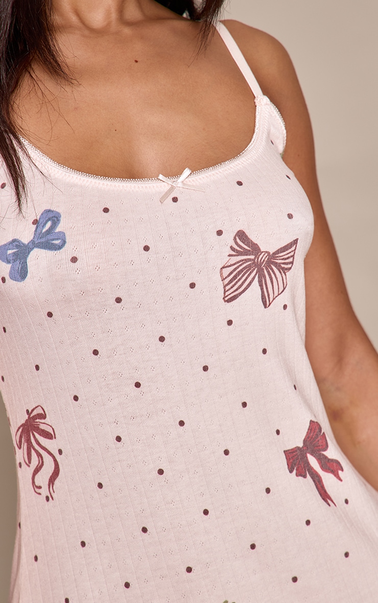 Petite Pink Bow Printed Mini Pyjama Dress image 4