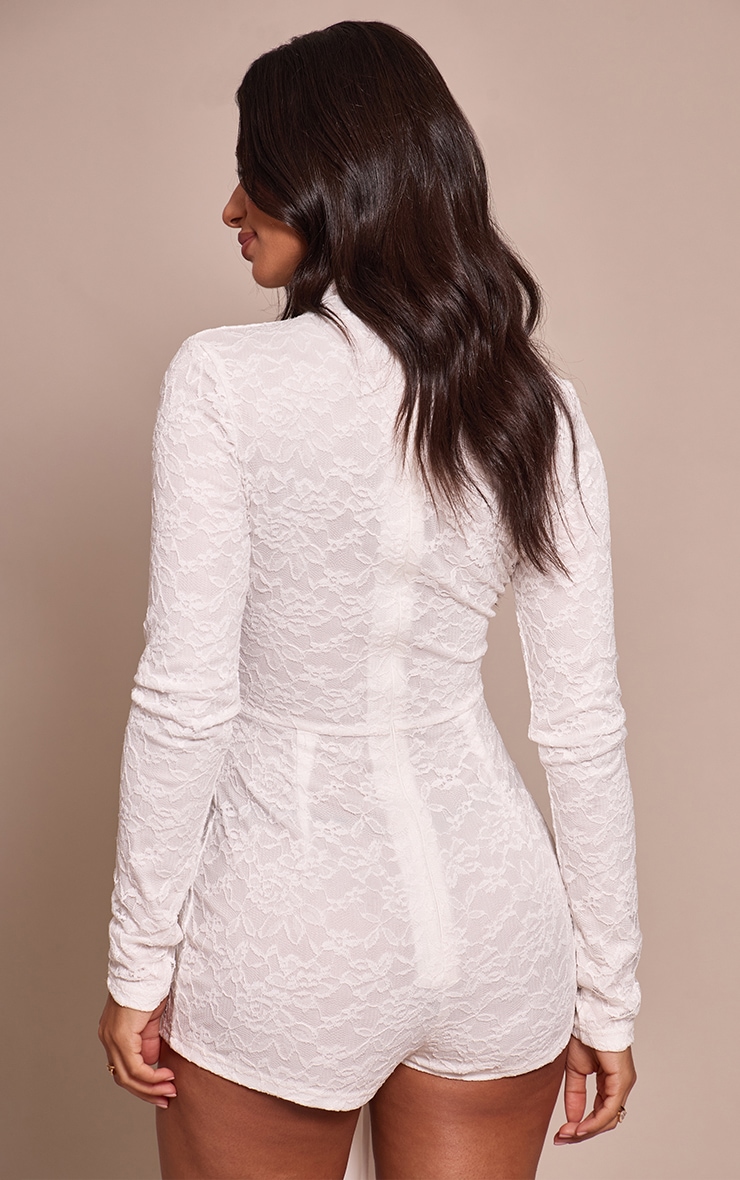 Petite White Lace Fitted Romper With Wrap Around Detail image 2