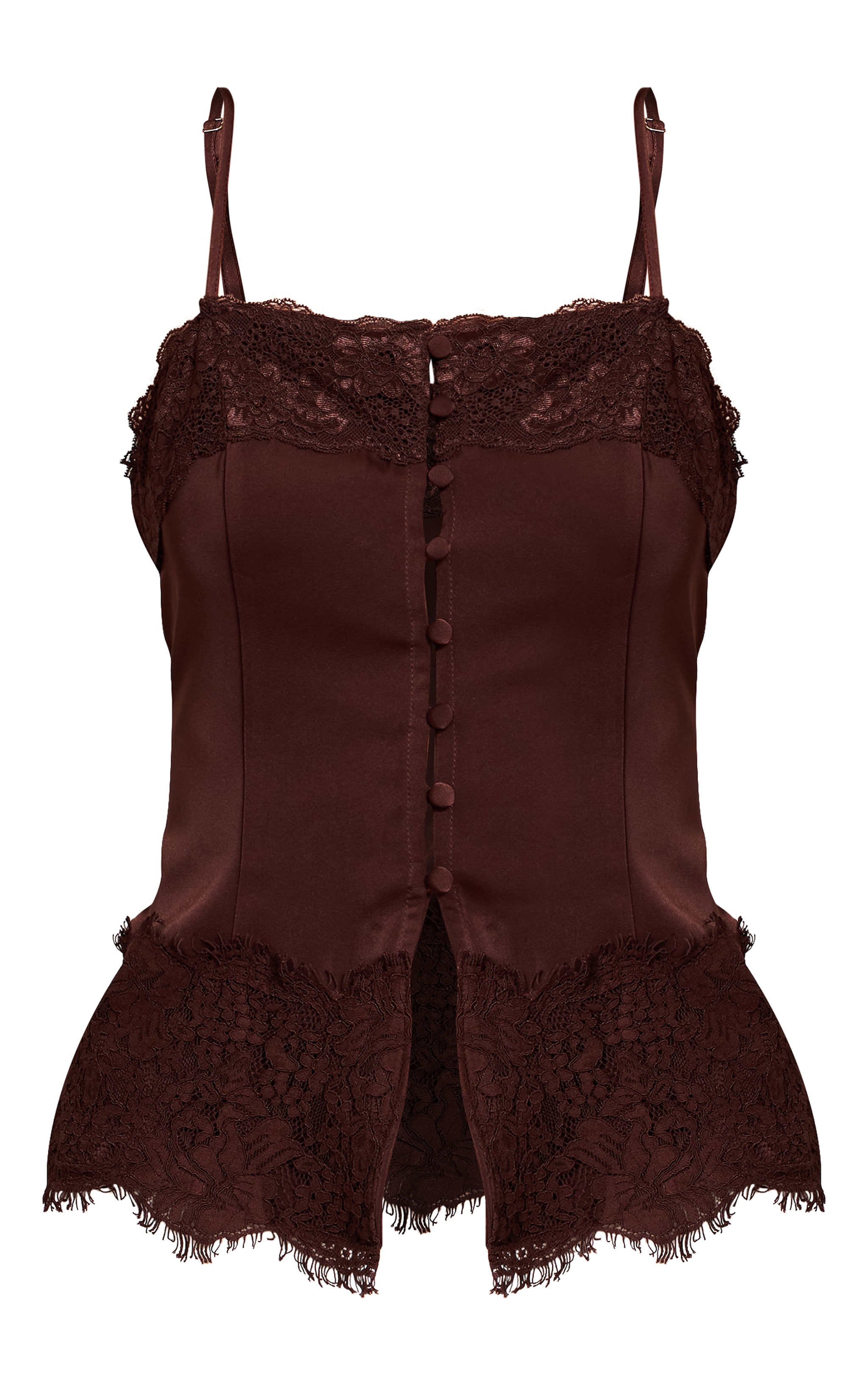 Chocolate Satin Button Up Lace Detail Cami image 5