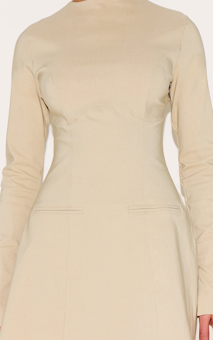 Beige Woven Boat Neck Flare Sleeve Shift Dress | Dresses