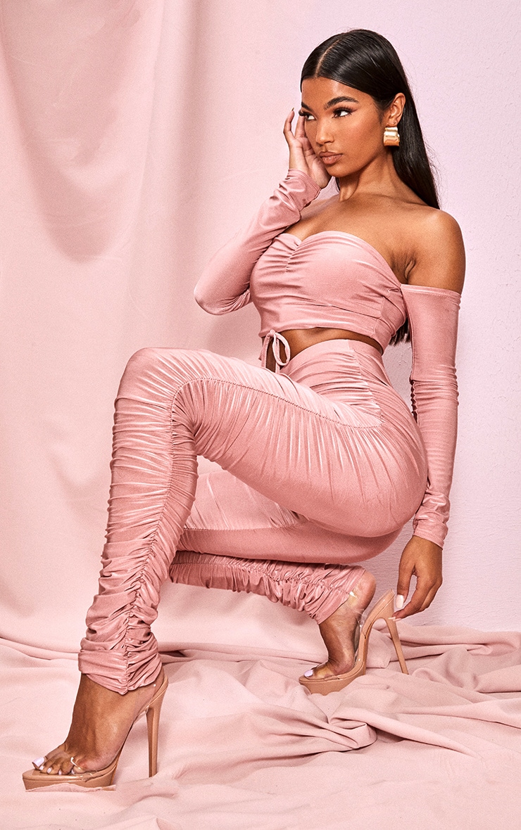 Mauve Slinky Ruched Side Seam Leggings