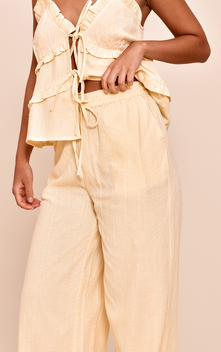 Butter Yellow Textured Mid Rise Wide Leg Pants image 4