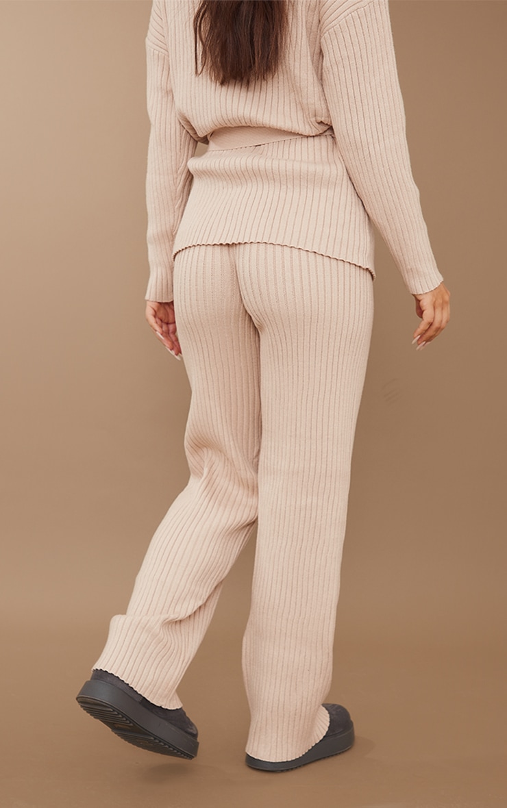 Stone Chunky Knit Rib Straight Leg Pants image 3