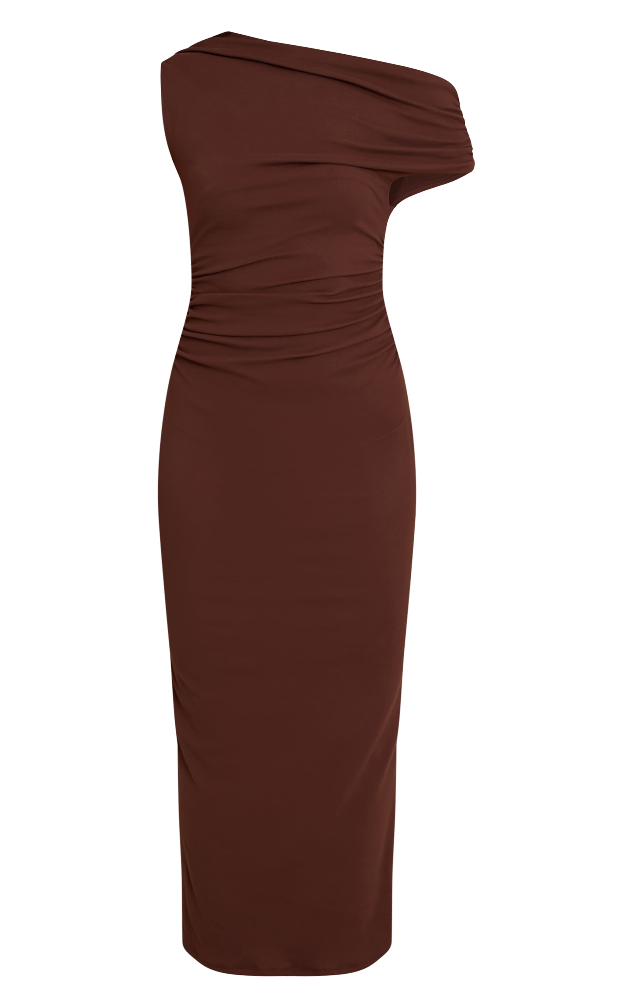 Robe moulante asymétrique très douce chocolat image 5