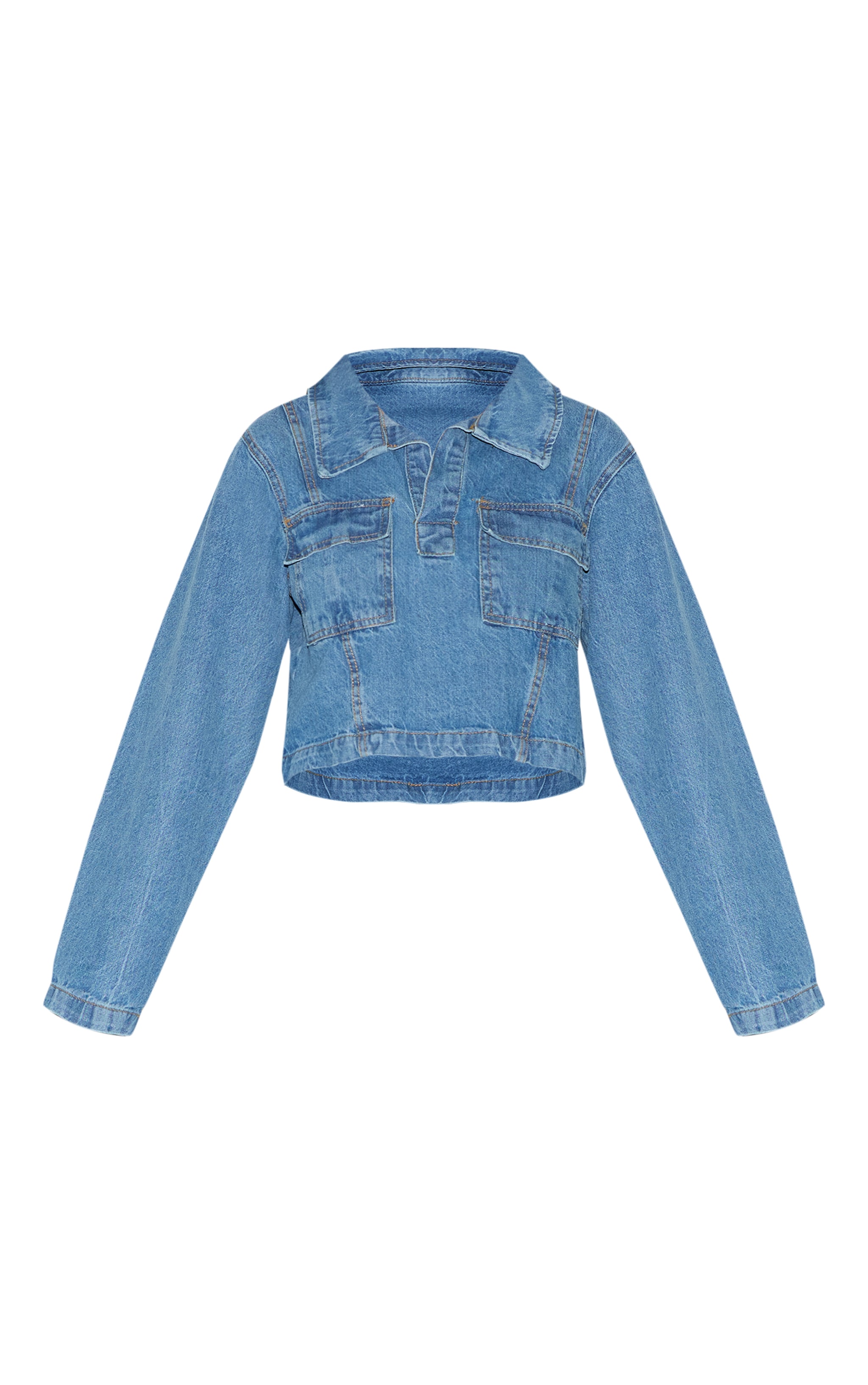 Mid Blue Wash Long Sleeve Denim Rugby Shirt image 5