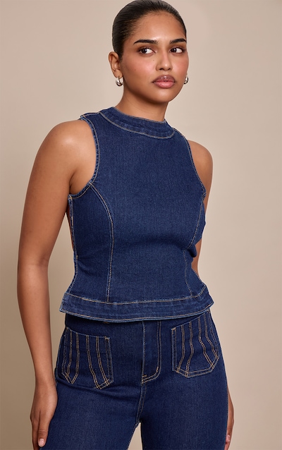 Petite Top en jean indigo à dos nu