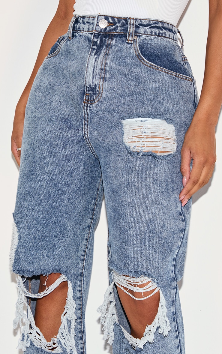 PRETTYLITTLETHING Shape Vintage Wash Extreme Rip Wide Leg Jeans image 4