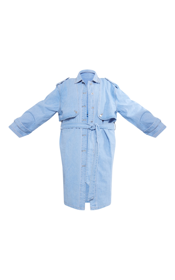 Plus Light Blue Wash Denim Trench Coat image 5