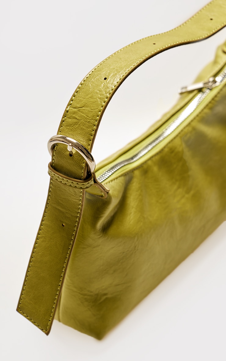 Olive Crinkle PU Buckle Detail Shoulder Bag image 3