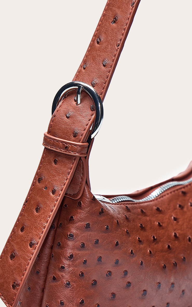 Tan Ostrich PU Shoulder Bag image 4