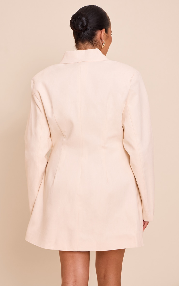 Plus Cream Linen Blend Tie Detail Blazer Dress image 2