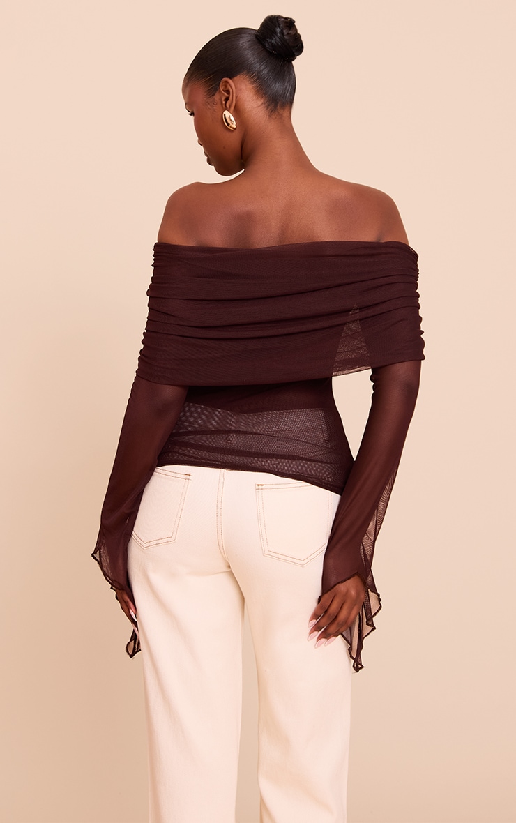 Deep Chocolate Mesh Fold Over Extreme Sleeve Detail Top image 2
