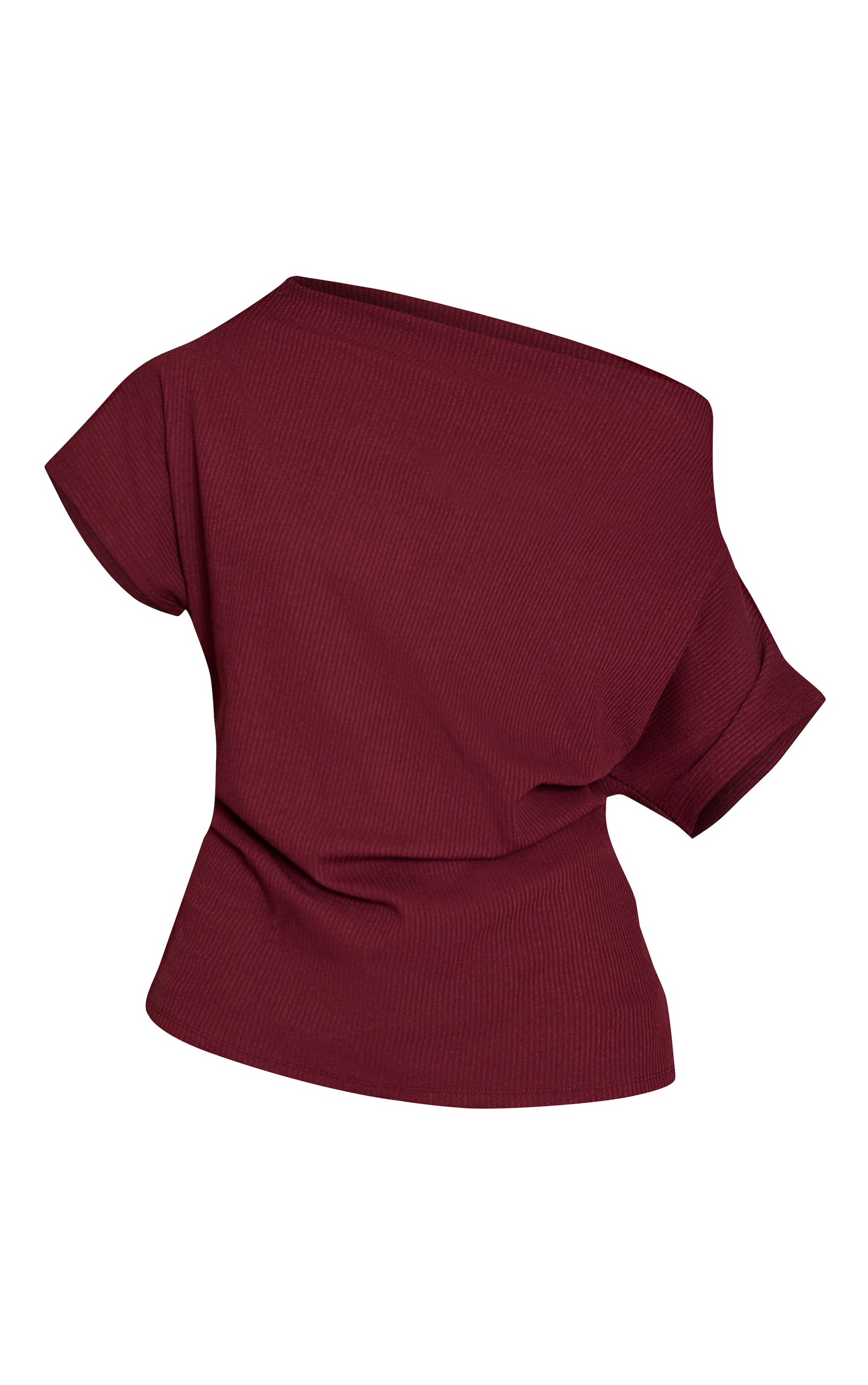 Wine Thick Rib Asymmetric Slouchy Long Top image 5